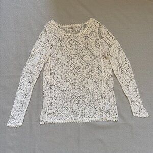 Nabee Cream Crochet Long Sleeve  Top Size Large
